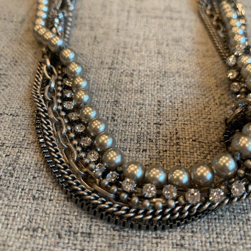 J. Crew jewelry, long necklace, rhinestone, pearl